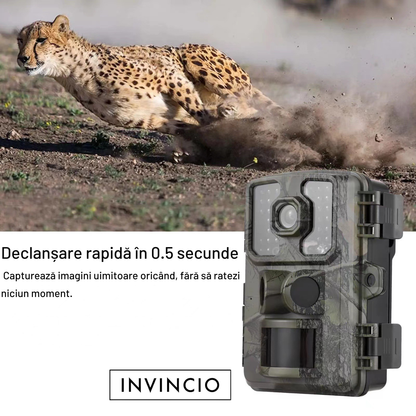 Camera de vanatoare, Invincio Hunter Trail 4K, cu senzor miscare, vedere nocturna IR, rezistent la apa, ecran 2.0 inch, detectie 10m, inregistrare video si foto simultan, alimentare baterii AA, ideala pentru observare fauna sau securitate, camuflaj