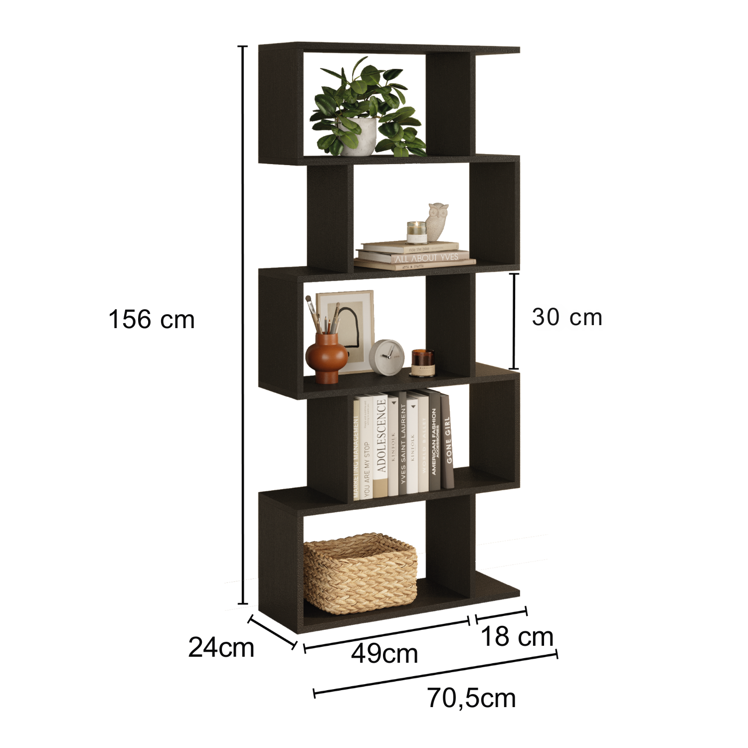 Biblioteca Multifunctionala Bezubi Santorini, 5 rafturi, Design Modern si Elegant, Stabila, Rezistenta la Zgariere, Usor de asamblat, Sigura si Eco-Friendly, Negru