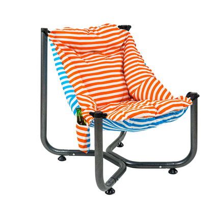 Scaun de plaja, gradina, pescuit si camping, Bezubi Campster, sezlong design ergonomic si demontabil, perna matlasata confortabila cu doua fete, buzunar lateral, material rezistent la umezeala, lavabil, multicolor