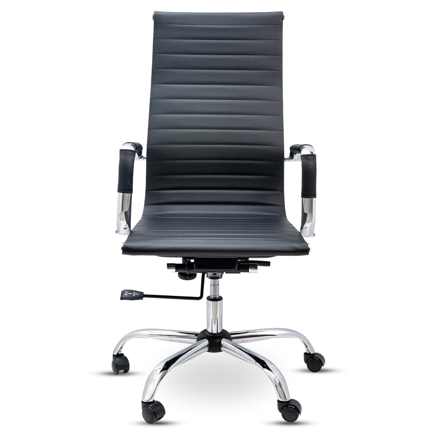 Scaun de birou Bezubi Executive, confortabil, pivotant, ergonomic cu spatar inalt, reglabil pe inaltime si inclinare, tapitat piele ecologica premium, suport pentru brate, cadru cromat, roti silentioase, negru