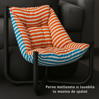 Scaun de plaja, gradina, pescuit si camping, Bezubi Campster, sezlong design ergonomic si demontabil, perna matlasata confortabila cu doua fete, buzunar lateral, material rezistent la umezeala, lavabil, multicolor