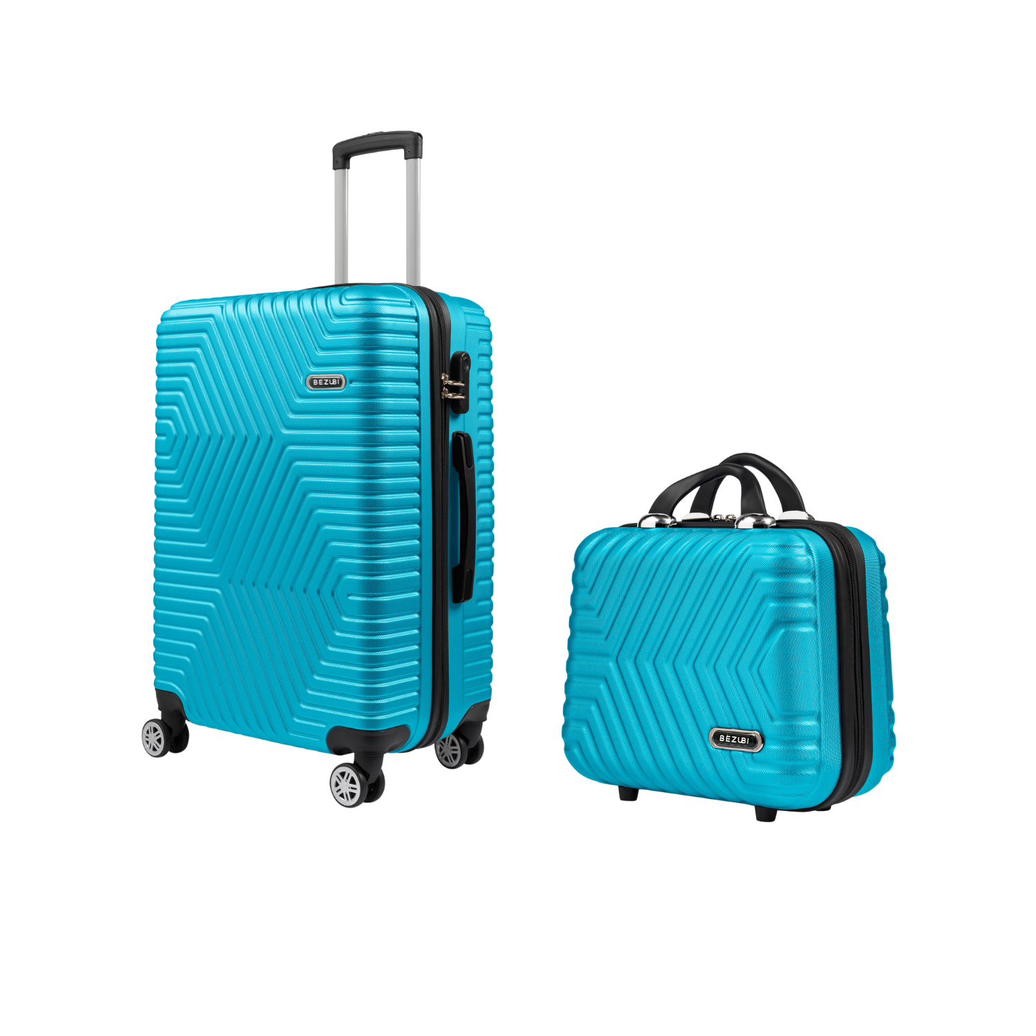 Set Geanta Cosmetica Make-up Bezubi Glam si Troler Cabina avion POLO, turcoaz