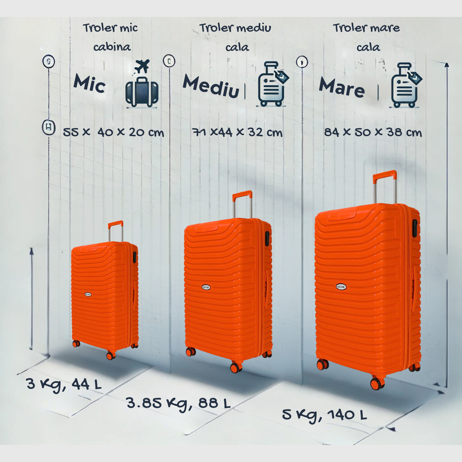 Set complet 3 trolere pentru vacanta, Portocaliu