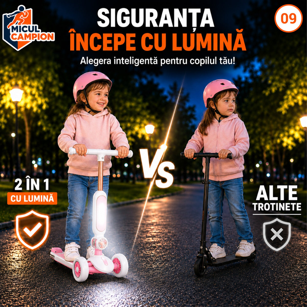 Trotineta Fete 2 in 1 INVINCIO Play – Bicicleta de Echilibru cu Scaun rabatabil, 3 Roti EVA pline silentioase, LED Frontal pentru siguranta sporita, Pliabila usor de depozitat si transportat, Ghidon Reglabil, Frana Spate, 2-5 ani, Max. 30 kg, Alb/Roz