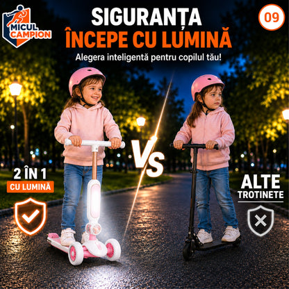 Trotineta Fete 2 in 1 INVINCIO Play – Bicicleta de Echilibru cu Scaun rabatabil, 3 Roti EVA pline silentioase, LED Frontal pentru siguranta sporita, Pliabila usor de depozitat si transportat, Ghidon Reglabil, Frana Spate, 2-5 ani, Max. 30 kg, Alb/Roz