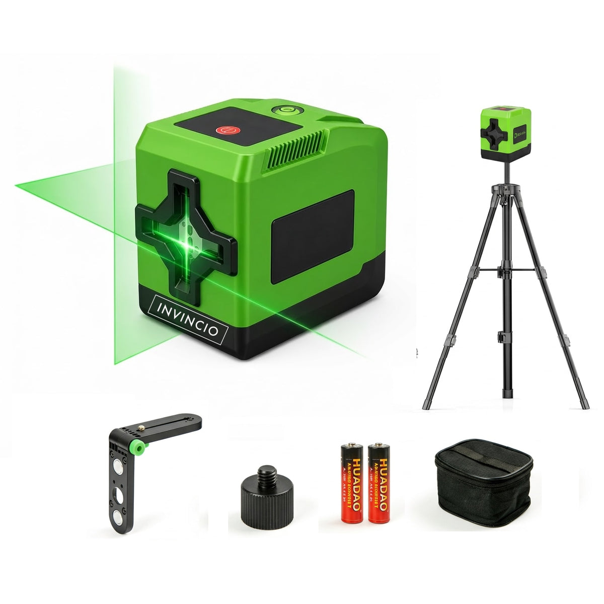 Nivela laser verde Invincio Practic Pro, fascicol Laser Verde Vizibil in cruce pentru vertical si orizontal, auto-nivelare ±4º grade, raza 30 m, intensitati luminare, functie blocare pentru linii diagonale, precizie ±1 mm, verde
