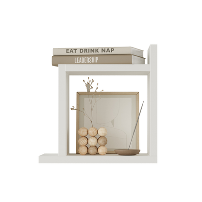 Etajera de perete modulara dubla Capri, design geometric modern, 2 rafturi cubice, montaj usor, dimensiuni 58x60x20 cm, ideala pentru carti, decoratiuni si plante, alb mat