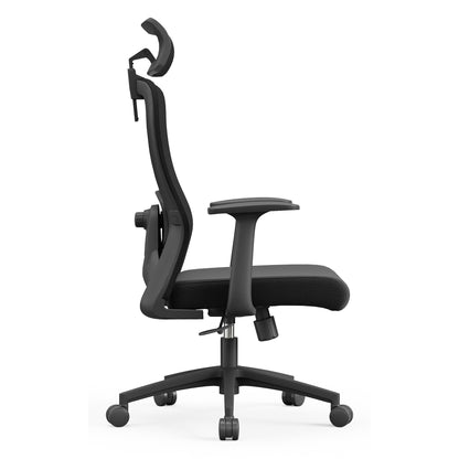 Scaun ergonomic de birou, Invincio SammyH, spatar si tetiera reglabila 2D, suport lombar ajustabil, cotiere moi reglabile pe inaltime, sezut cu spuma densa si mecanism de inclinare cu blocare, sarcina maxima 136 kg, negru