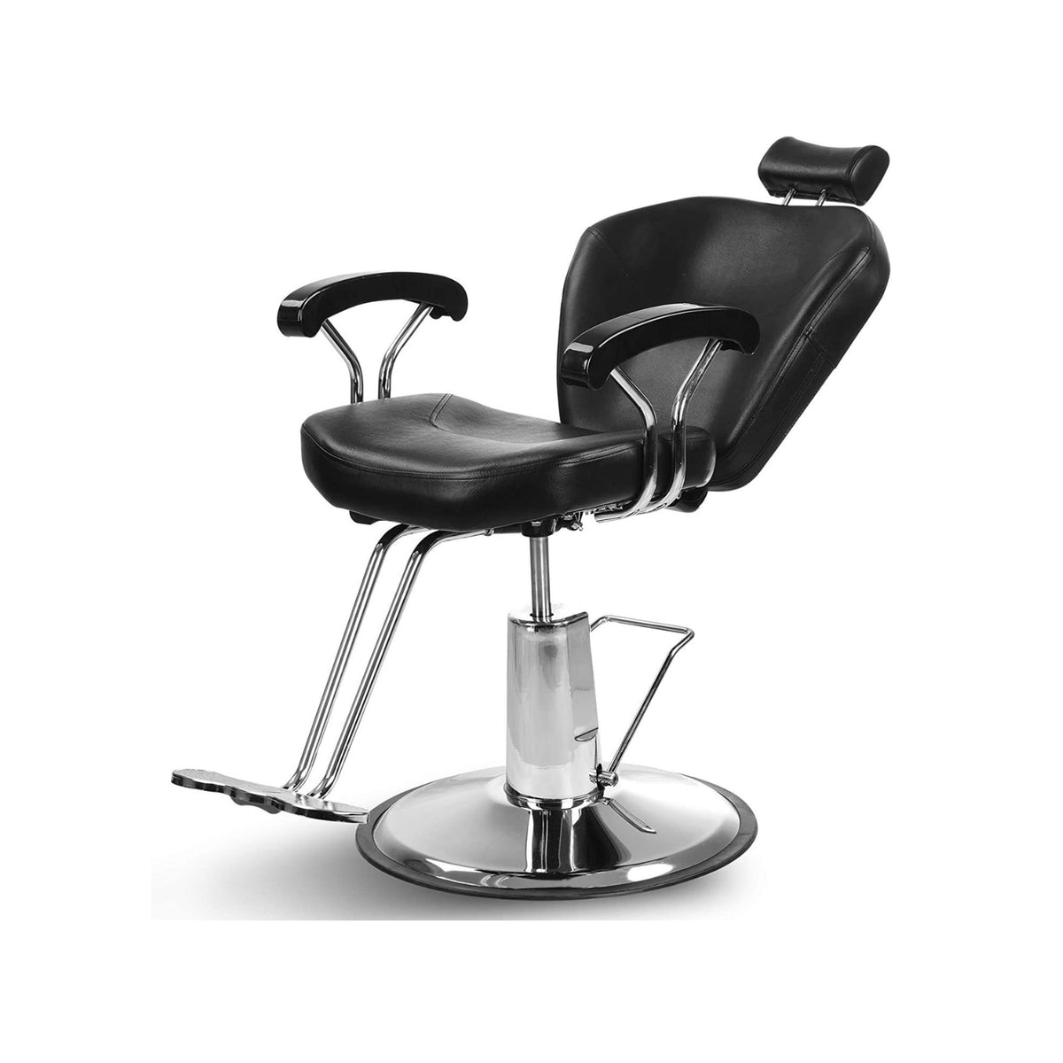 Scaun frizerie/coafor Invincio EasyCut, design ergonomic, piston hidraulic, rotire la 360 de grade, spatar rabatabil, inaltime reglabila, material durabil si rezistent, negru mat