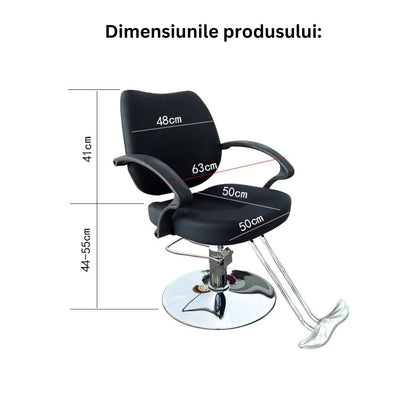 Scaun profesional pentru frizierie Invincio EasyCut 2, design ergonomic, piston hidraulic, rotire la 360 de grade, inaltime reglabila, material durabil si rezistent, negru mat