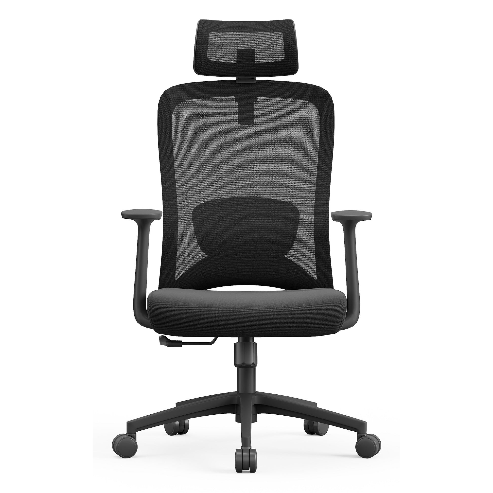 Scaun ergonomic de birou, Invincio SammyH, spatar si tetiera reglabila 2D, suport lombar ajustabil, cotiere moi reglabile pe inaltime, sezut cu spuma densa si mecanism de inclinare cu blocare, sarcina maxima 136 kg, negru