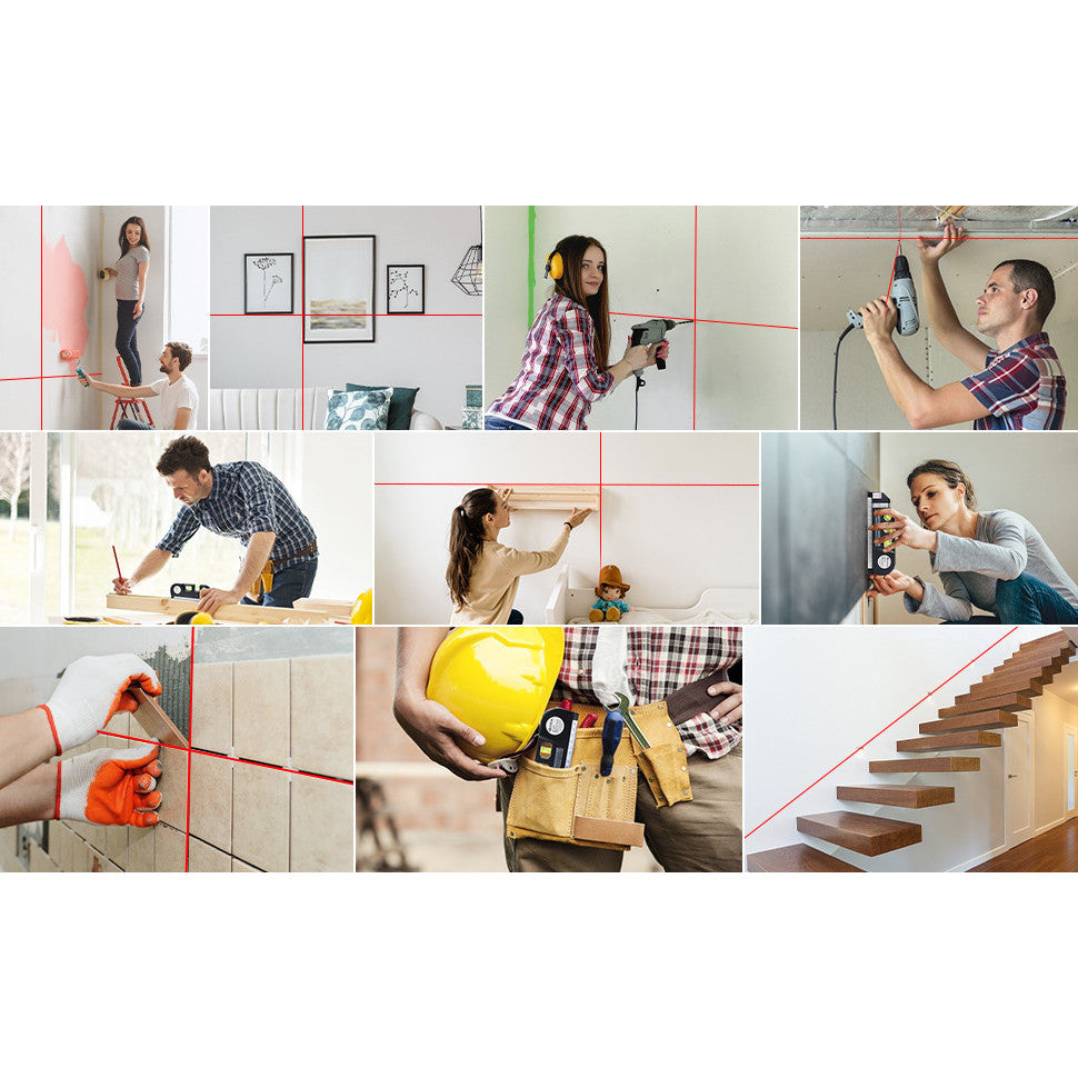 Nivela Laser cruce, orizontal si vertical, boloboc 3 bule, ruleta 2.5m si rigla aluminiu 15cm, multifunctionala 4 in 1 Laser