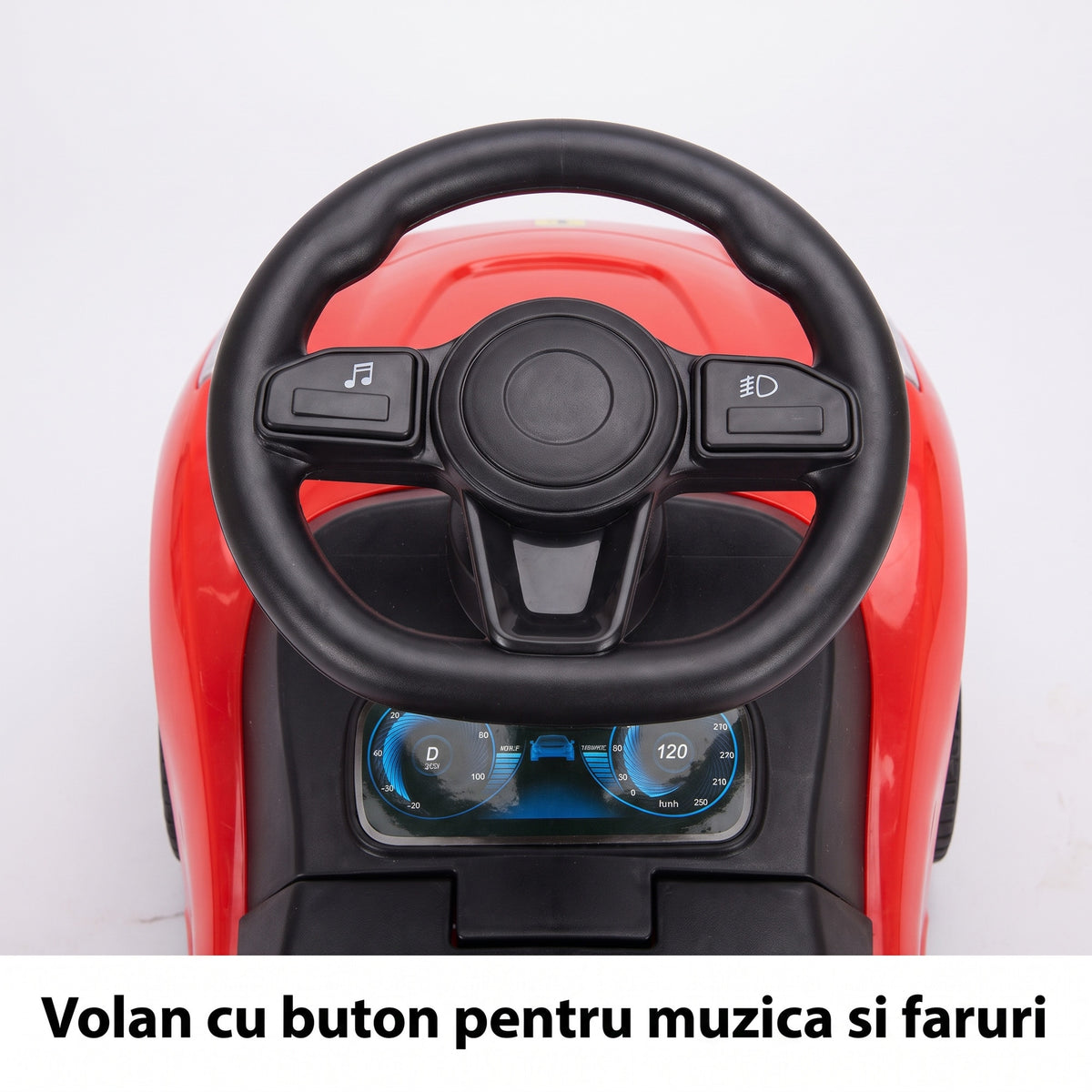 Masina Ride-on INVINCIO Red Speed, pentru copii 2-5 ani, cu muzica si faruri functionale, spatar de siguranta, spatiu depozitare sub scaun, roti late si stabile, rosu ferrari