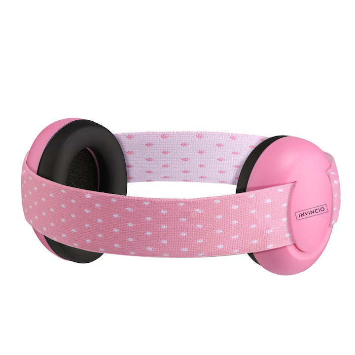 Casti antifoane pentru bebelusi si copii 3-36 luni Invincio Baby Pink, banda elastica protejare fontanela, reglabile, protectia auzului, roz