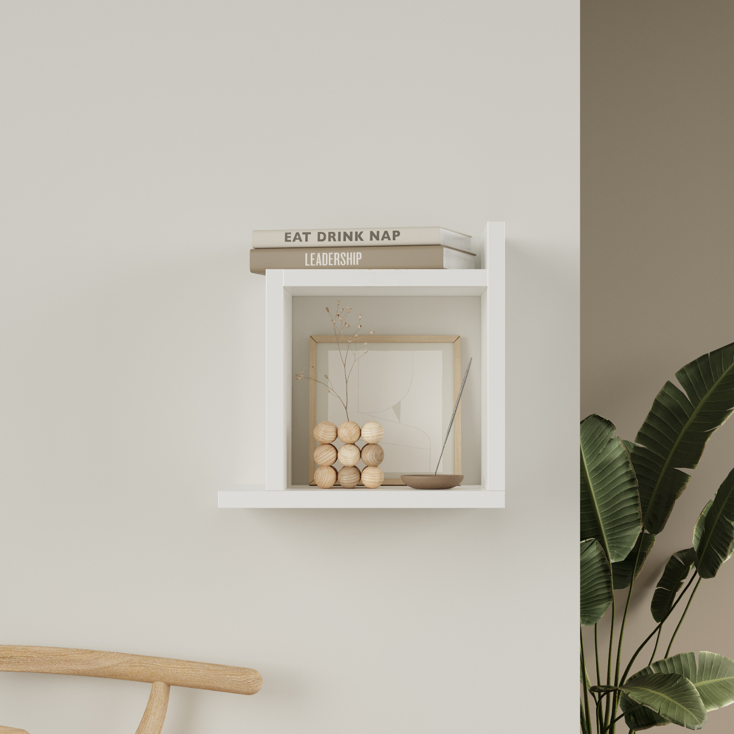 Etajera de perete modulara dubla Capri, design geometric modern, 2 rafturi cubice, montaj usor, dimensiuni 58x60x20 cm, ideala pentru carti, decoratiuni si plante, alb mat