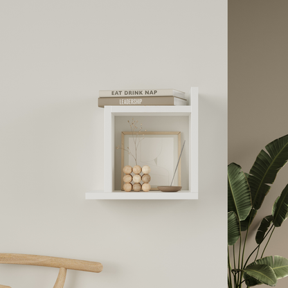 Etajera de perete modulara dubla Capri, design geometric modern, 2 rafturi cubice, montaj usor, dimensiuni 58x60x20 cm, ideala pentru carti, decoratiuni si plante, alb mat