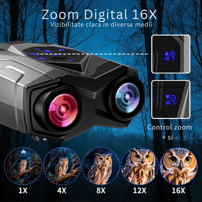 Binoclu cu vedere nocturna, Invincio Explorer, 4K, Zoom 16x, autonomie +12H 5000mAh, ecran color HD 4.5”, mod zi/noapte, inregistrare video 4K cu sunet, card 32GB inclus, 9 nivele infrarosu, rezistent la apa, negru