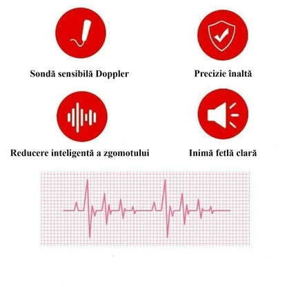 Monitor fetal Doppler, Invincio, pentru monitorizare functii vitale fat intrauterin, gel ultrasunete inclus, Zero radiatii, detectarea batailor inimii/pulsului fatului, pentru gravide, portabil, alb/roz