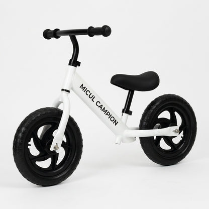 Bicicleta Fara Pedale, Invincio Micul Campion, pentru Copii 3-6 Ani, Roti EVA Anti-Pana, Scaun si Ghidon Reglabil, Cadru Otel Usor, Manere Antialunecare – Perfecta pentru Echilibru si Coordonare, Capacitate Maxima 30 de kg, Alba