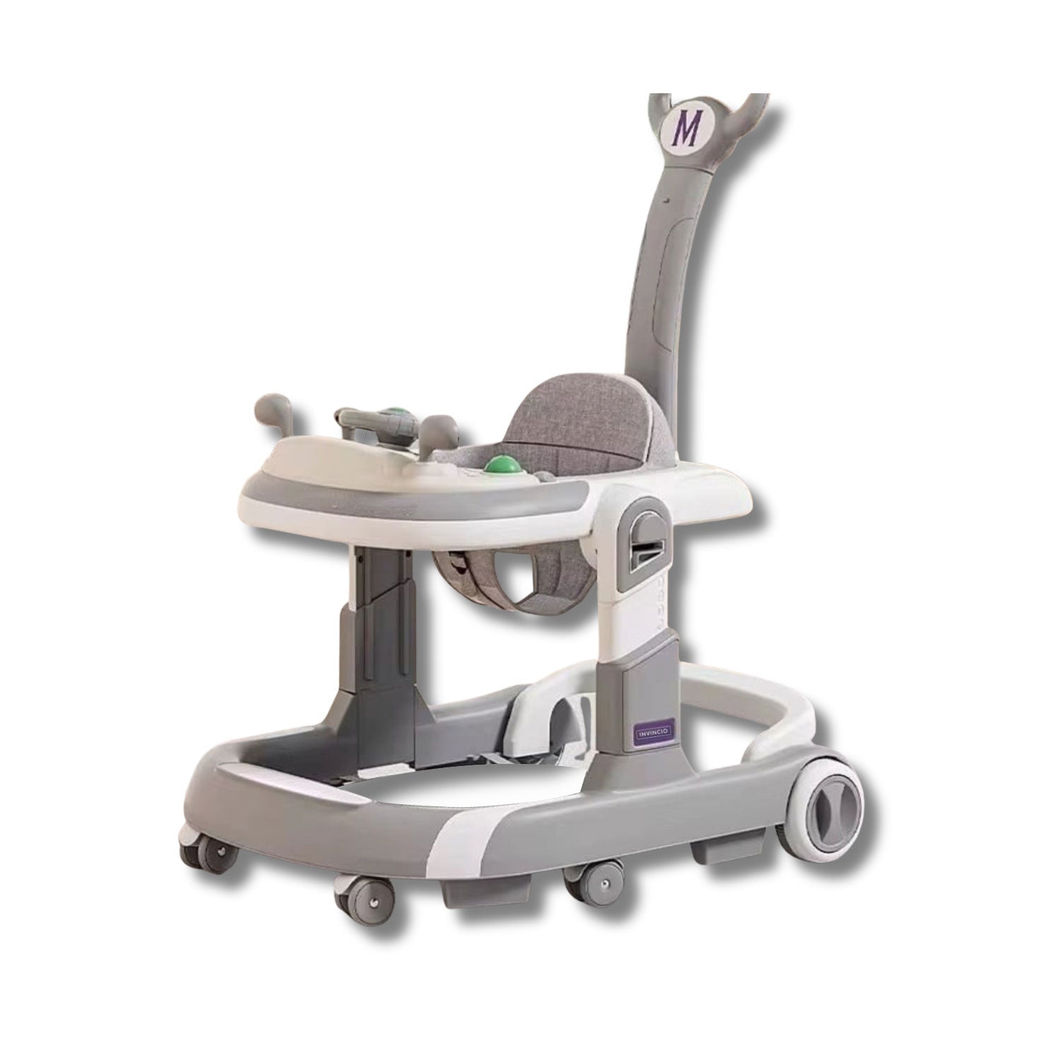 Premergator 4 in 1 INVINCIO First Steps, copii 6-24 luni, Jucarii Motricitate Interactive, Mod Antemergator, roti silentioase, sistem anti-rasturnare, pliabil si ajustabil pe inaltime in 4 nivele, greutate maxima 30 kg, gri