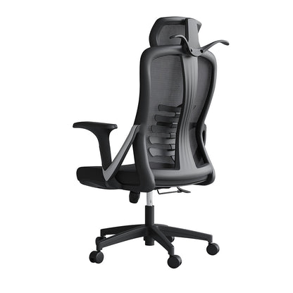 Scaun ergonomic de birou, Invincio, Nicolle-H, Spatar Mesh, Ajustare pe Inaltime, Tetiera Reglabila, Suport Lombar, Sezut Buretat, Cotiere in V Fixe, Baza PP 330mm, Roti 60mm, Negru