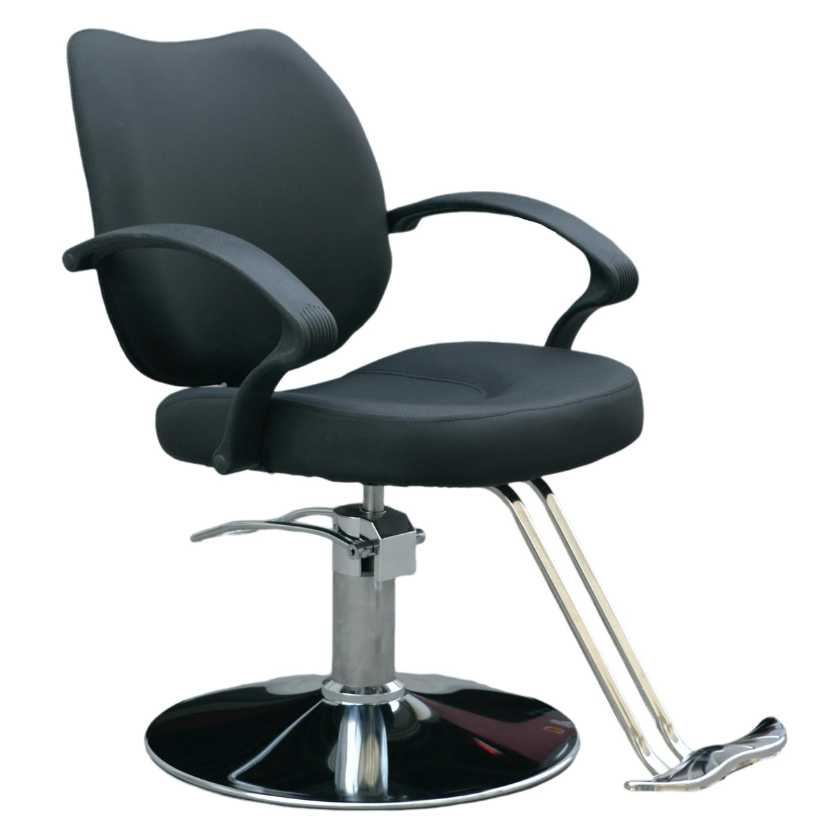 Scaun profesional pentru frizierie Invincio EasyCut 2, design ergonomic, piston hidraulic, rotire la 360 de grade, inaltime reglabila, material durabil si rezistent, negru mat
