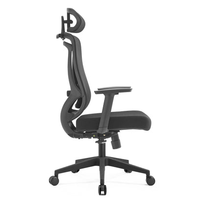 Scaun Ergonomic de Birou, Invincio, Bonnie-H, Spatar Mesh, Tetiera si Suport Lombar 2D Reglabil, Cotiere PU Reglabile pe Inaltime, Sezut cu Spuma Densa, Baza PP 310mm, Sistem de Blocare Inclinare, Sarcina Maxima 136kg, Negru