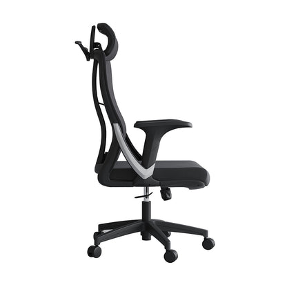 Scaun ergonomic de birou, Invincio, Nicolle-H, Spatar Mesh, Ajustare pe Inaltime, Tetiera Reglabila, Suport Lombar, Sezut Buretat, Cotiere in V Fixe, Baza PP 330mm, Roti 60mm, Negru