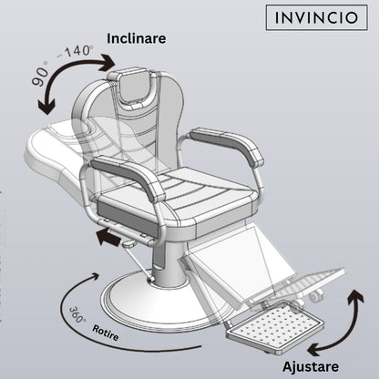 Scaun profesional pentru frizerie si barber shop Invincio™ Plus 2, Rotire la 360 grade, Reglabil pe inaltime, Tetiera reglabila, Culoare Negru