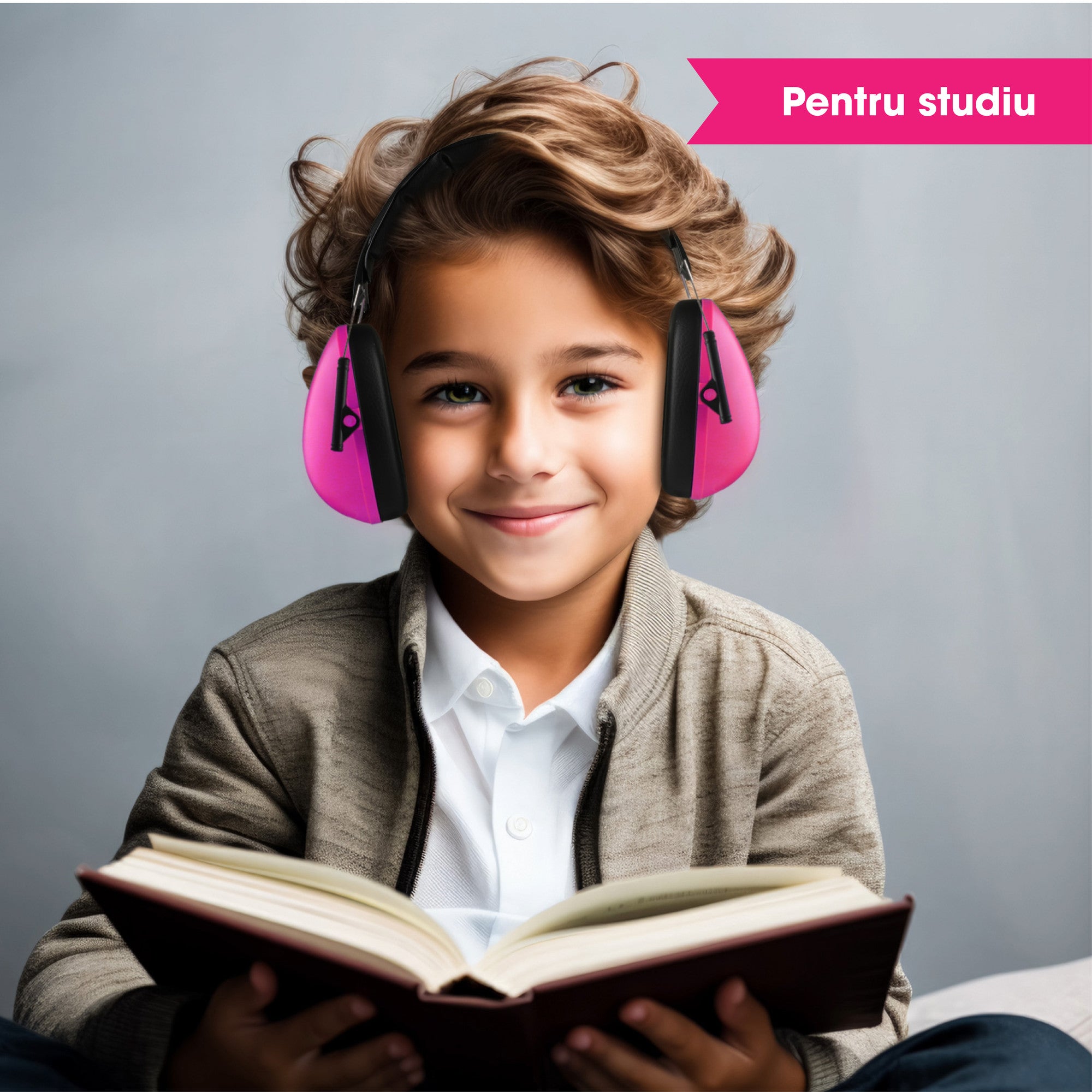 Casti antifoane copii 3-10 ani INVINCIO Safety, marime reglabil, confortabile, ergonomice, captusite, usoare, pentru protectia auzului, roz mat