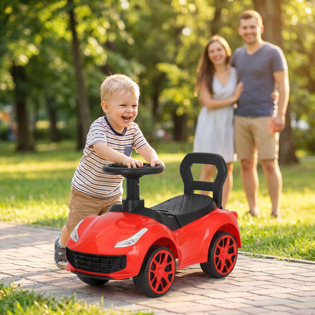 Masina Ride-on INVINCIO Red Speed, pentru copii 2-5 ani, cu muzica si faruri functionale, spatar de siguranta, spatiu depozitare sub scaun, roti late si stabile, rosu ferrari