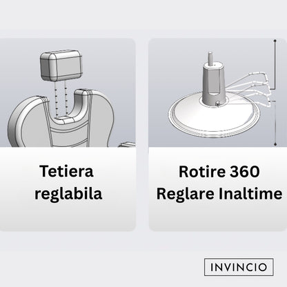 Scaun profesional pentru frizerie si barber shop Invincio™ Plus 2, Rotire la 360 grade, Reglabil pe inaltime, Tetiera reglabila, Culoare Negru