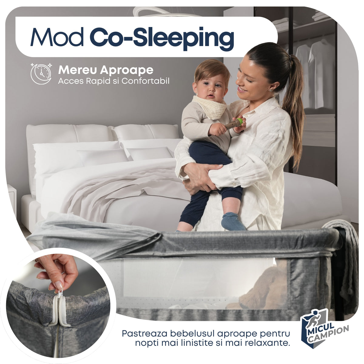 Pat nou-nascut Invincio Dream, Patut bebelus pliabil si portabil, Functie Co-Sleeper si Leganare, Saltea si plasa anti-tantari incluse, Inaltime Reglabila 2 Pozitii si inclinare anti-reflux, Cos Depozitare, Roti cu Blocare, 95×60×80cm, Pana la 15kg, Gri