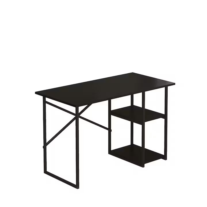Birou de Calculator Bezubi Vienna, Design Modern, 2 Rafturi Laterale pentru Depozitare, Blat cu Finisaj Stejar, Cadru Metalic Negru, Compact si Robust, Dimensiuni 120x60x76 cm, Usor de Asamblat, negru