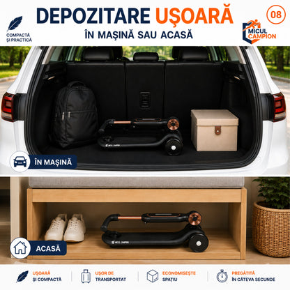 Trotineta copii 2 in 1 cu scaun INVINCIO Play Micul Campion, Bicicleta de echilibru, 3 roti EVA pline si silentioase, Lumina LED frontala Siguranta Sporita, Ghidon reglabil, Pliabila usor de depozitat si transportat, 2-5 ani, max. 30 kg, Negru