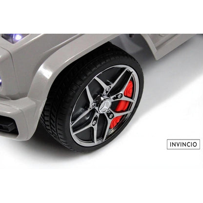 Masina de copii Invincio Mercedes G Class, Muzica si Lumini, Functie de balansoar, Depozitare sub sezut, masinuta cu spatar, Gri metalizat
