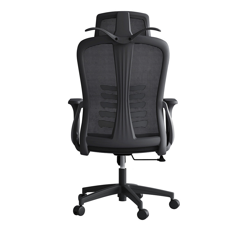 Scaun ergonomic de birou, Invincio, Nicolle-H, Spatar Mesh, Ajustare pe Inaltime, Tetiera Reglabila, Suport Lombar, Sezut Buretat, Cotiere in V Fixe, Baza PP 330mm, Roti 60mm, Negru