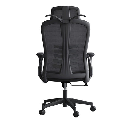 Scaun ergonomic de birou, Invincio, Nicolle-H, Spatar Mesh, Ajustare pe Inaltime, Tetiera Reglabila, Suport Lombar, Sezut Buretat, Cotiere in V Fixe, Baza PP 330mm, Roti 60mm, Negru