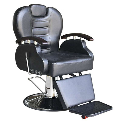 Scaun frizerie si barber shop Invincio™ Style, Rotire la 360 grade, Rabatabil 160 grade, Piston hidraulic actionat cu piciorul, Reglabil pe inaltime, Tetiera reglabila, Piele ecologica, Culoare Negru
