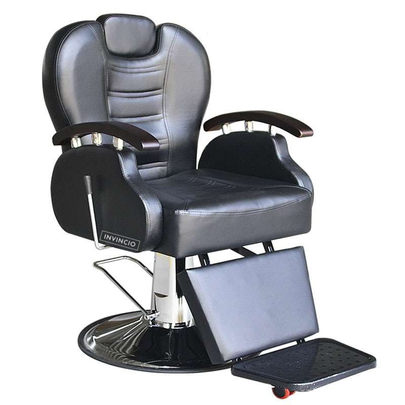 Scaun frizerie si barber shop Invincio™ Style, Rotire la 360 grade, Rabatabil 160 grade, Piston hidraulic actionat cu piciorul, Reglabil pe inaltime, Tetiera reglabila, Piele ecologica, Culoare Negru