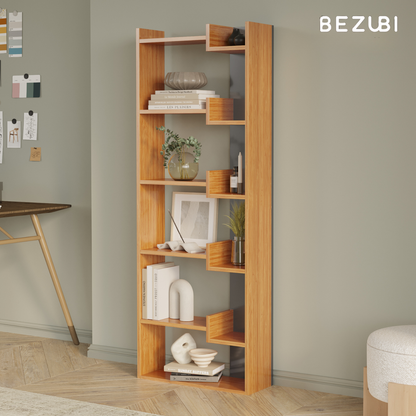 Biblioteca Palermo cu 6 rafturi, design modern, 163 cm inaltime, stil clasic contemporan, corp din PAL melaminat durabil, ideala pentru living, birou sau dormitor, maro