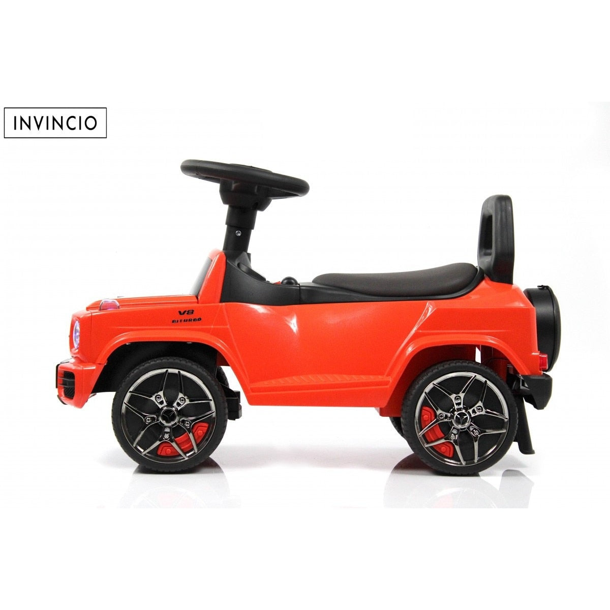 Masina de copii Invincio Mercedes G Class, Muzica si Lumini, Functie de balansoar, Depozitare sub sezut, masinuta cu spatar, Rosu racing