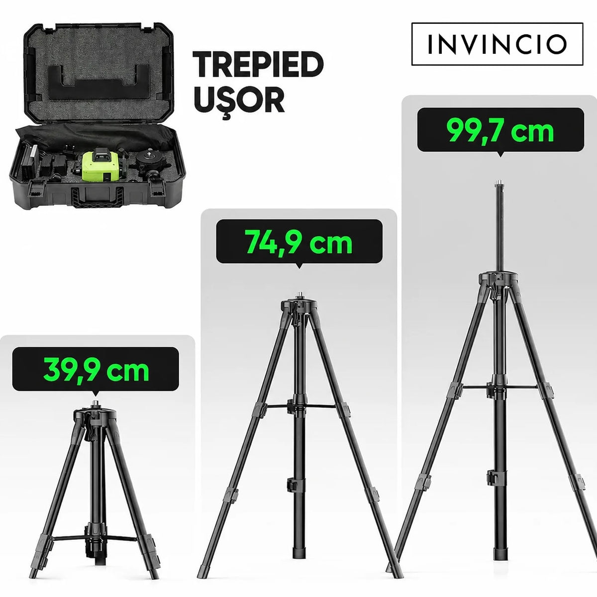 Nivela cu laser verde INVINCIO 4D cu telecomanda, 16 linii orizontal, vertical, perimetral, trepied si prindere magnetica, cumpana uz interior si exterior, auto-nivelare +/-3grade, rotire 360 grade, 2 acumulatori de schimb