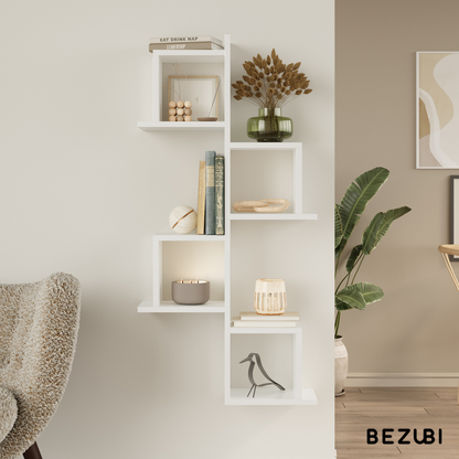 Etajera de perete modulara dubla Capri, design geometric modern, 2 rafturi cubice, montaj usor, dimensiuni 58x60x20 cm, ideala pentru carti, decoratiuni si plante, alb mat