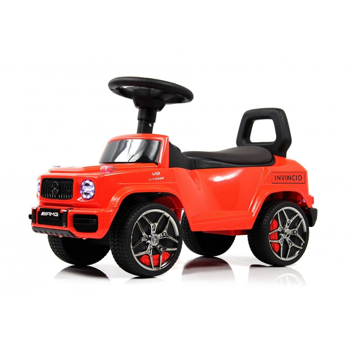 Masina de copii Invincio Mercedes G Class, Muzica si Lumini, Functie de balansoar, Depozitare sub sezut, masinuta cu spatar, Rosu racing