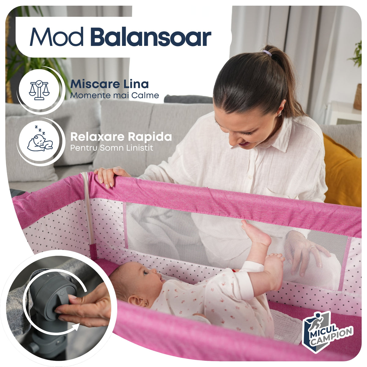 Pat nou-nascut Invincio Dream, Patut bebelus pliabil si portabil, Functie Co-Sleeper si Leganare, Saltea si plasa anti-tantari incluse, Inaltime Reglabila 2 Pozitii si inclinare anti-reflux, Cos Depozitare, Roti cu Blocare, 95×60×80cm, Pana la 15kg, Roz
