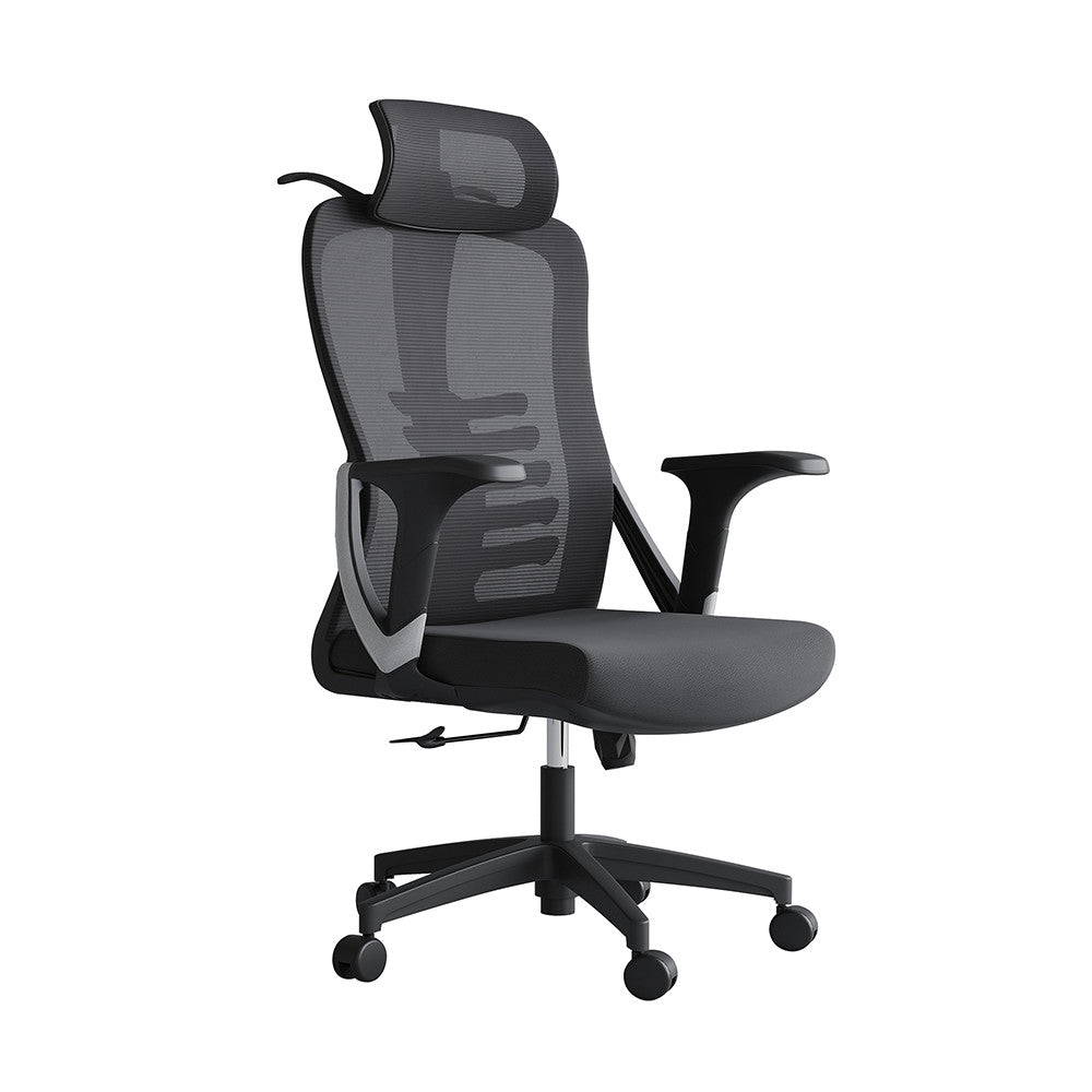 Scaun ergonomic de birou, Invincio, Nicolle-H, Spatar Mesh, Ajustare pe Inaltime, Tetiera Reglabila, Suport Lombar, Sezut Buretat, Cotiere in V Fixe, Baza PP 330mm, Roti 60mm, Negru