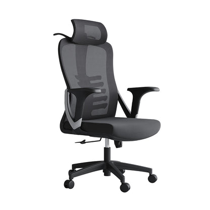 Scaun ergonomic de birou, Invincio, Nicolle-H, Spatar Mesh, Ajustare pe Inaltime, Tetiera Reglabila, Suport Lombar, Sezut Buretat, Cotiere in V Fixe, Baza PP 330mm, Roti 60mm, Negru