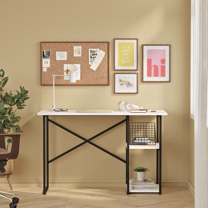 Birou de Calculator Bezubi Vienna, Design Modern, 2 Rafturi Laterale pentru Depozitare, Blat cu Finisaj Stejar, Cadru Metalic Negru, Compact si Robust, Dimensiuni 120x60x76 cm, Usor de Asamblat, alb