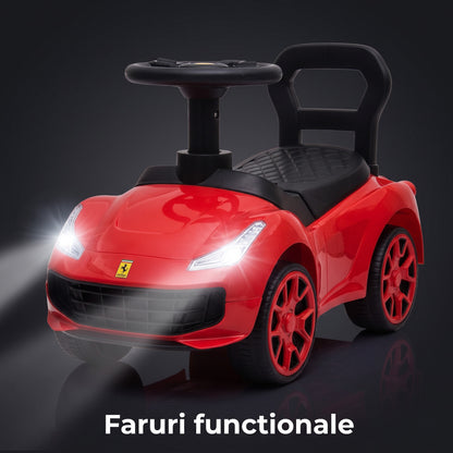 Masina Ride-on INVINCIO Red Speed, pentru copii 2-5 ani, cu muzica si faruri functionale, spatar de siguranta, spatiu depozitare sub scaun, roti late si stabile, rosu ferrari